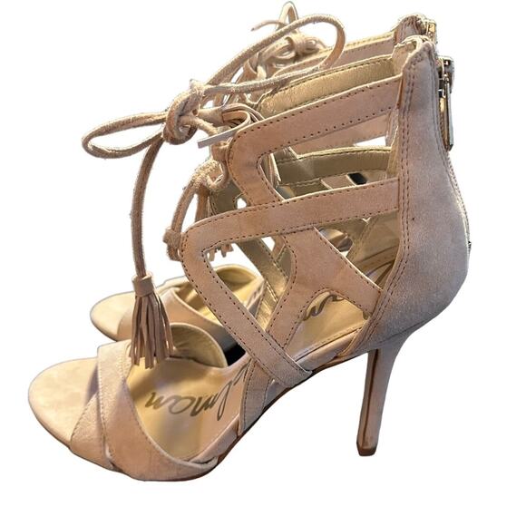 Sam Edelman Suede Azela Ivory Lace Up Strappy Heels Size 8.5 Buff Tan - Picture 1 of 9